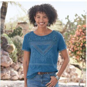 Sundance Imogen Lace Embroidered Cotton Tee in Sapphire – Size Small – NWT
